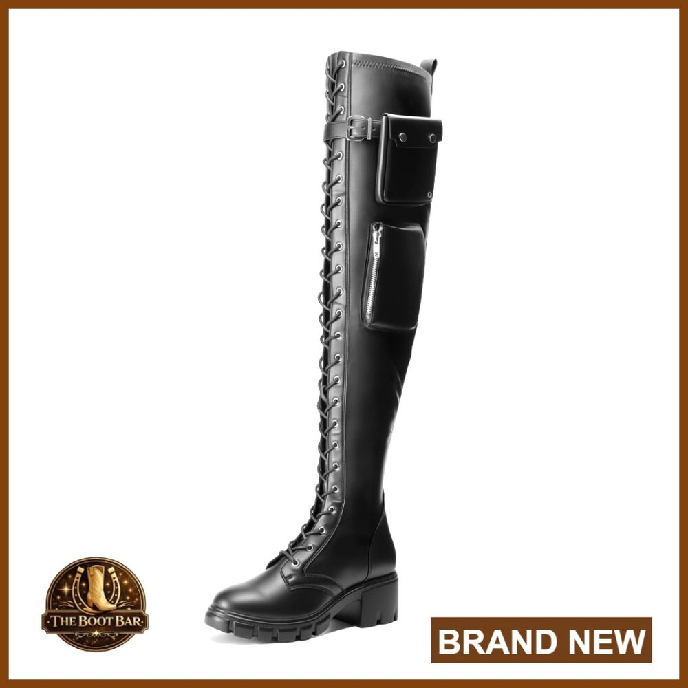 Faux Leather Over-The-Knee Boots With Chunky Heel And Side Zipper